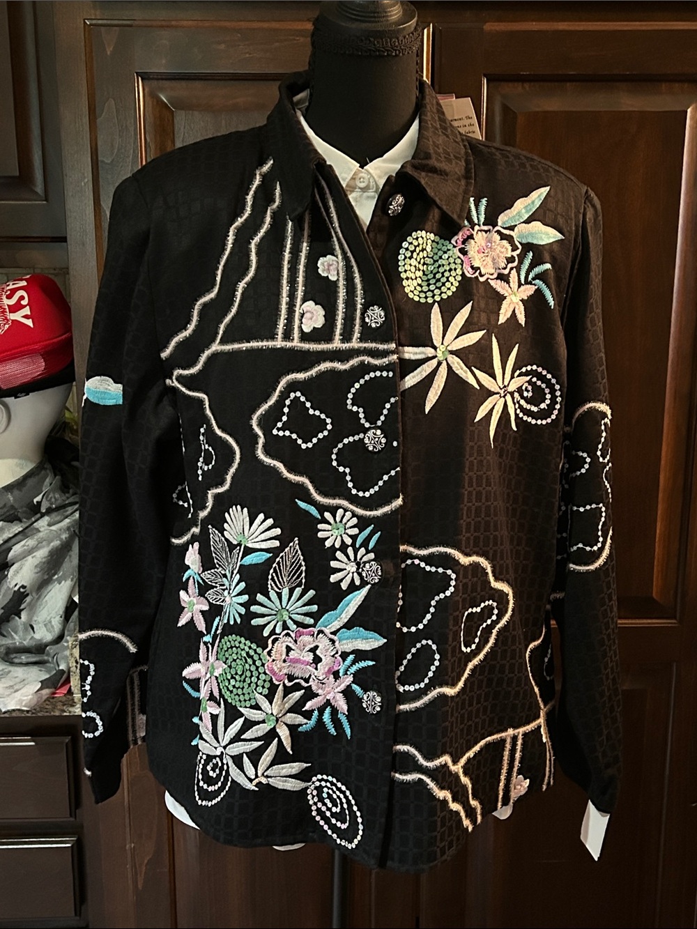 NWT Draper’s & Damon’s Sz XL Embroidered Floral Button-Up Shirt Jacket - Black